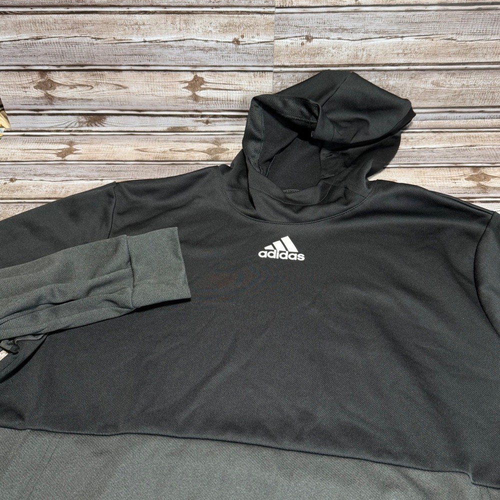 Adidas Men Black Grey Color Block Hoodie Sweatshirt‎ Athletic Size L
